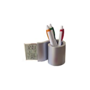 Portalápiz con reloj de escritorio