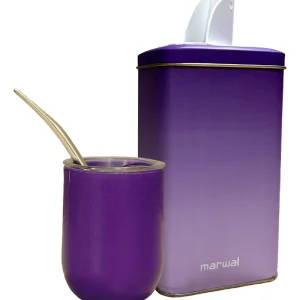 Set Matero Mate Con Tapa Y Bombilla + Yerbera Pico Vertedor