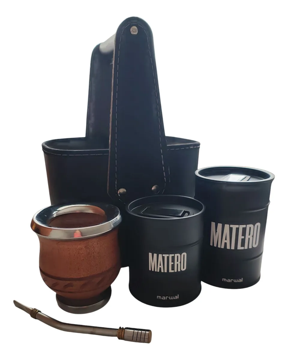 Set Matero, Mate + Canasta + Bombilla + Yerbero Y Azucarera Negro - Imagen 3