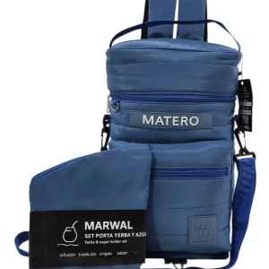 Mochila Matera Bolsito Yerbero Negro Poliester Marwal Celeste
