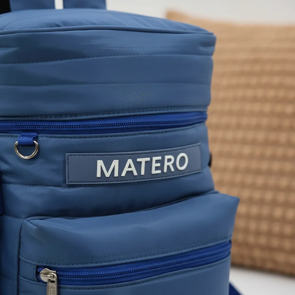 Mochila Matera Bolsito Yerbero Negro Poliester Marwal Celeste - Imagen 5