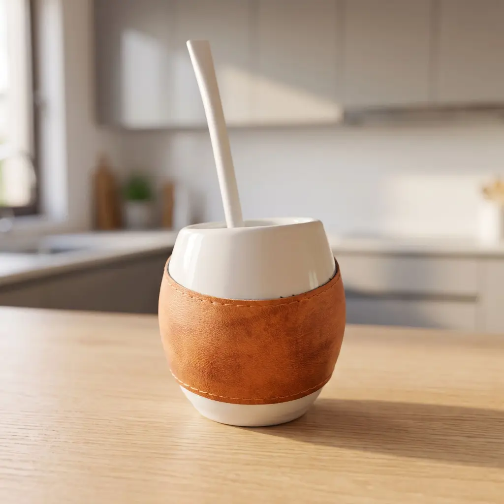 Mate Acriselfie Funda De Ecocuero Clásico Con Bombilla Y Extractor